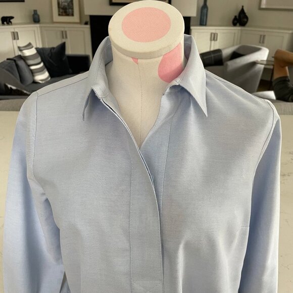 Chico's Pull On 3 Button Cotton Tunic Top w Lg Button Detail Lt Blue Sz 2P NWOT - Picture 6 of 13